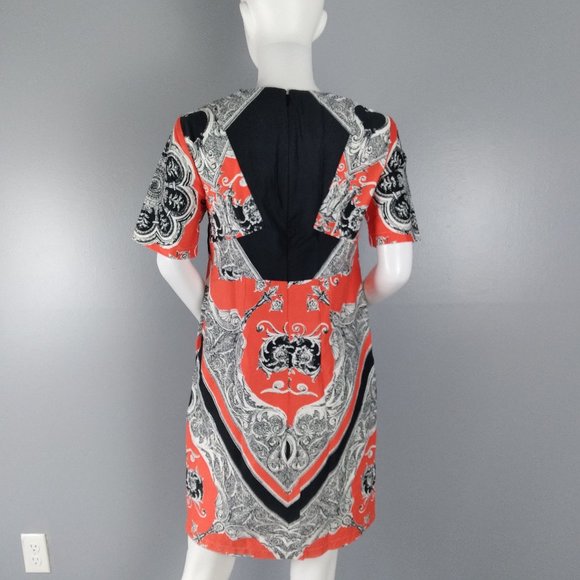 ASOS Maternity Dress Women's Size 4 Orange Black White Print Short Sleeve - Picture 5 of 10